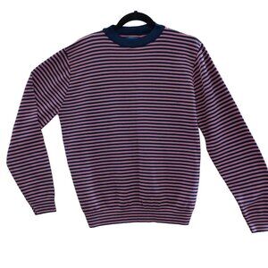 Vintage Mens Shirt Long Sleeve Pullover Blue Red Stripes Tycora Antron Van Heuse
